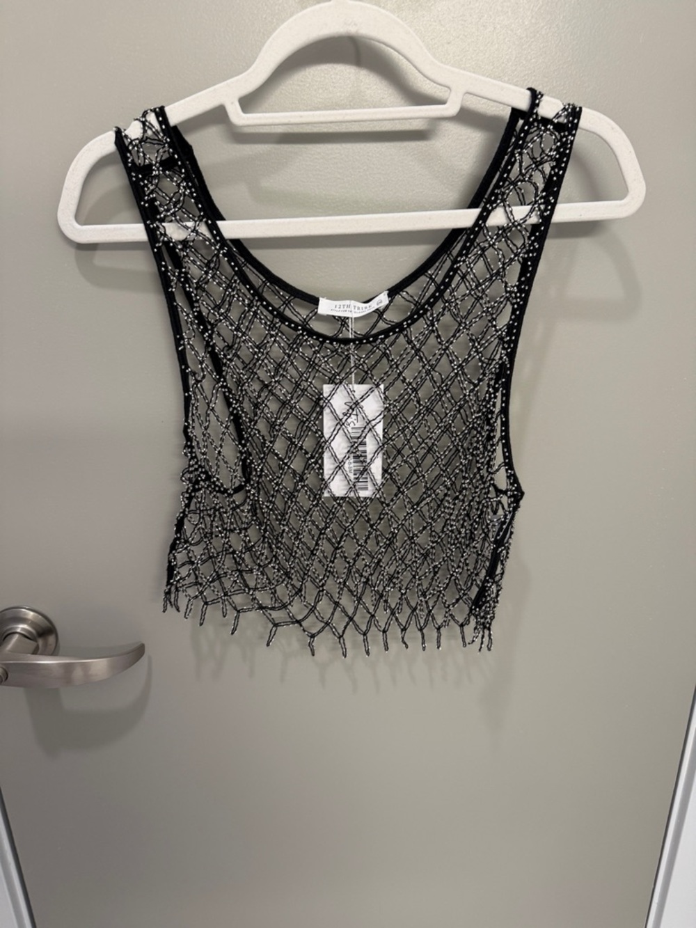 12th Tribe Black Beaded Mesh Crop Top